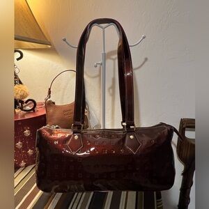 Arcadia Burgundy Patent Leather Barrel Shoulder Bag